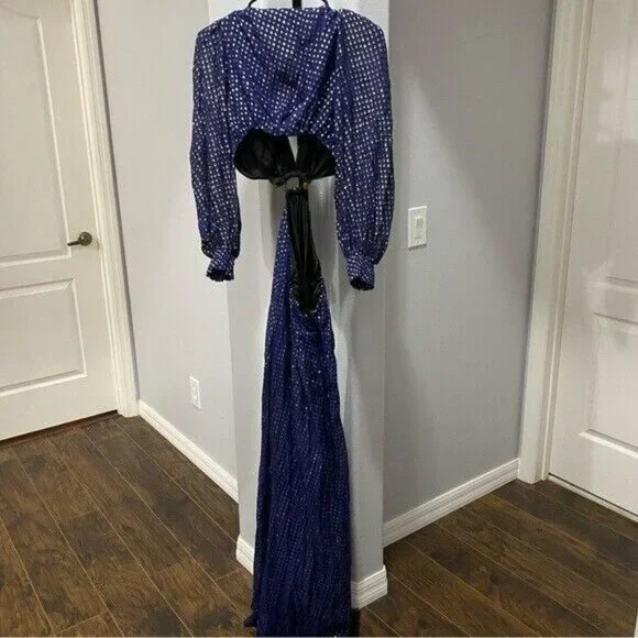 DELFI Collective Cerise Gown Size Small $648 Blue Polka Dot Metallic Gold - Picture 7 of 8